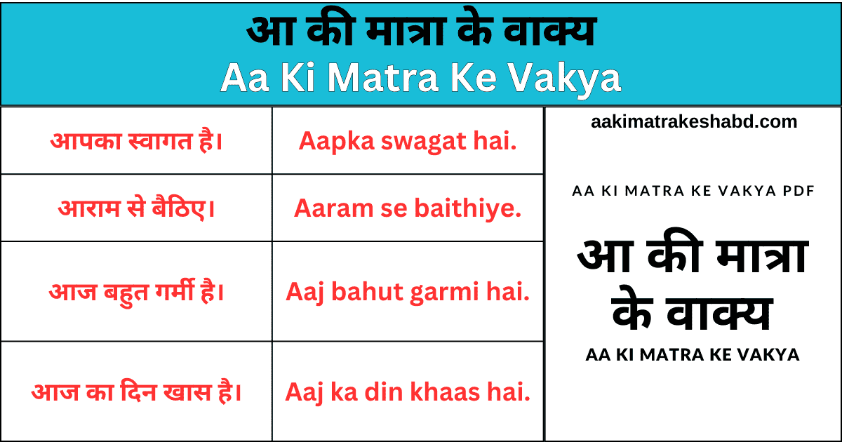 Aa Ki Matra Ke Vakya