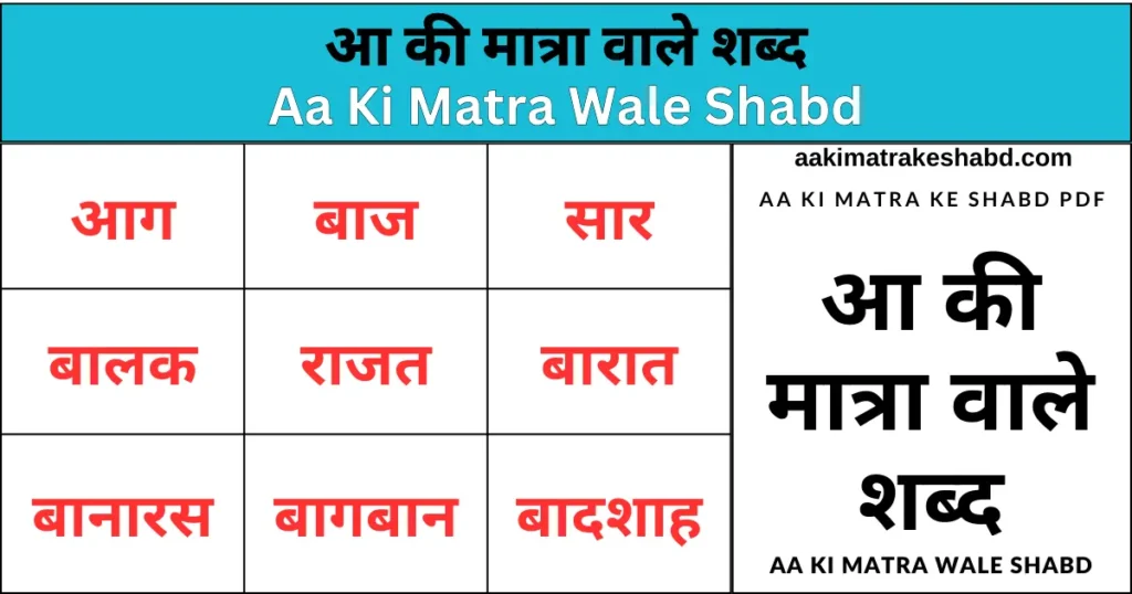 Aa Ki Matra Wale Shabd